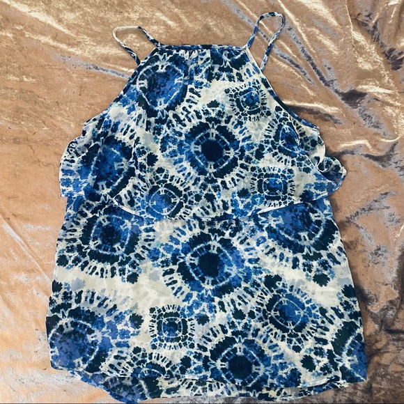 Aqua Tassle Cami Trapeze Top in Blue Tie Dye - Picture 6 of 8